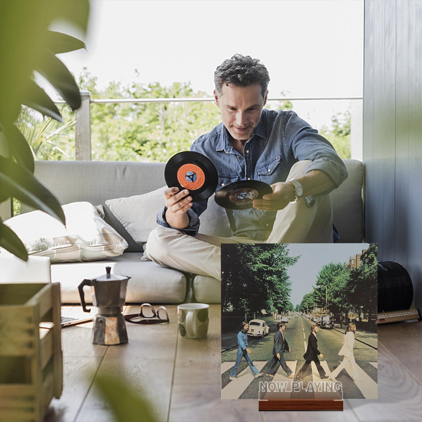 YuanDian Record Stand, Now Playing Vinyl Stand with warm lights, LED LP stand for vinyl record storage, gifts for vinyl lovers.