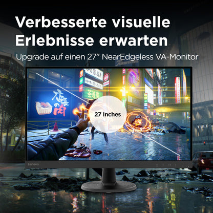 Lenovo D27-45 Monitor | 27" Full HD Monitor | 1920x1080 | 75Hz | 250 nits | 4ms response time | VA panel | HDMI | VGA | AMD Radeon FreeSync | Anti-glare | 4.6kg | black
