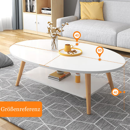 Anmas Power Double Layer Coffee Table, White Side Tables Wood, Oval Living Room Table, Pine Wood Table Legs, Sofa Tables (80 * 40 * 40)