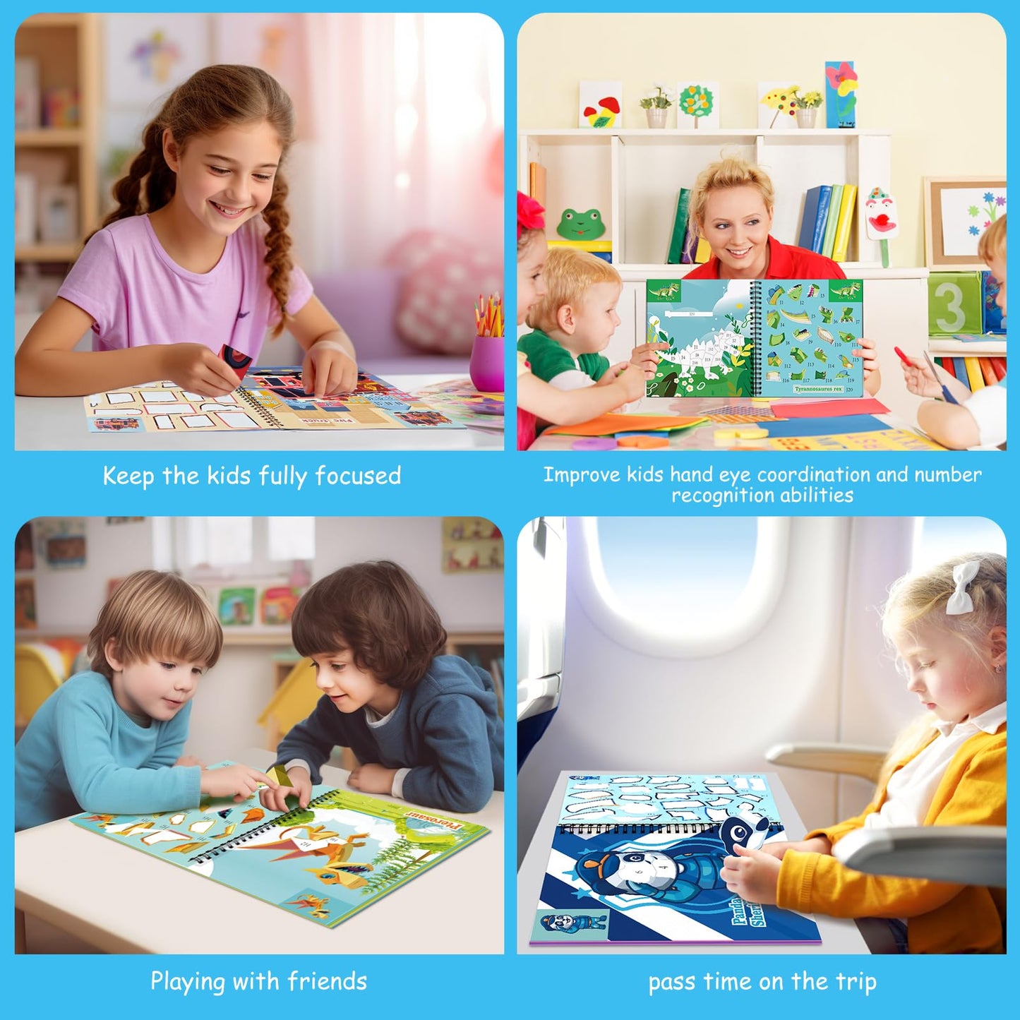 TCJJ 3Pcs Dinosaur Sticker Book for Kids 4-10 years old, 30 picture sticker book for girls by number, children's sticker books to improve intelligence, for Christmas gifts, school.