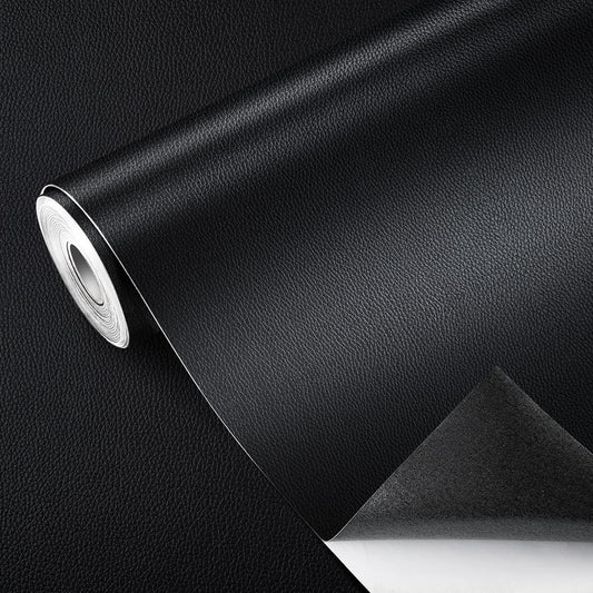 GELAISI Artificial Leather Self Adhesive 60*200cm Black Leather Patch Kit Self-Adhesive Leather Patches, Leather-Look Film Decorative Film Furniture Film Wallpaper Leather Repair Upholstery for Cabinet Leather Bag Car Seat Sofa