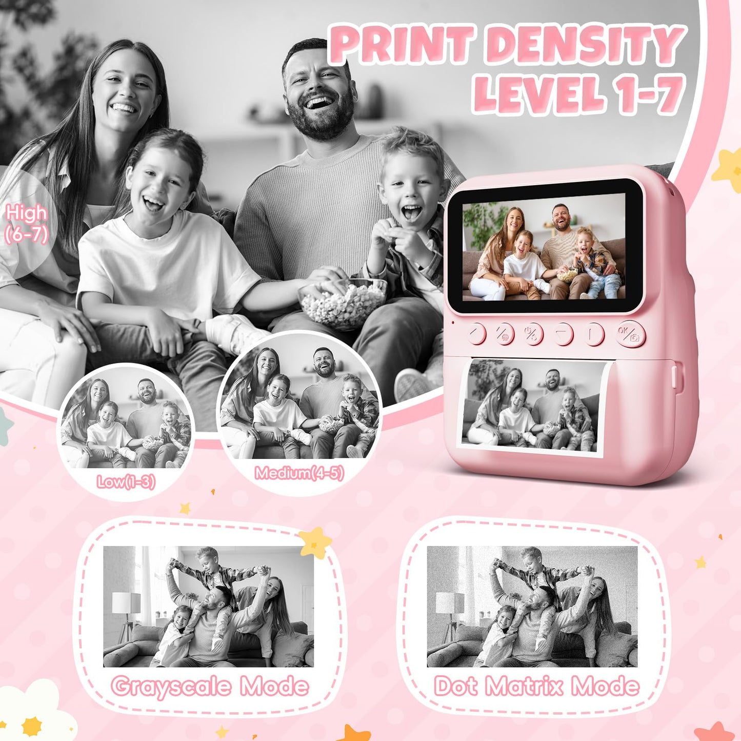 CalineGam instant camera for kids, 3.0 inch screen 48MP children's camera instant camera with 32GB card, 1080P HD camera kids instant print, gift for 3-12 boys and girls (pink)