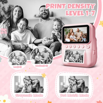 CalineGam instant camera for kids, 3.0 inch screen 48MP children's camera instant camera with 32GB card, 1080P HD camera kids instant print, gift for 3-12 boys and girls (pink)