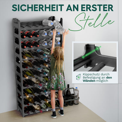Novaliv Modular Bottle Rack for 72 wine bottles - plastic wine rack stackable, black, recycled, expandable, sturdy - perfect for wine storage in cellar, restaurants & home, beverage cabinet