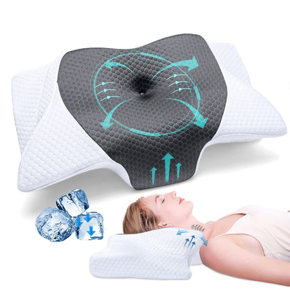 SAHEYER Ergonomic Neck Pillow, Memory Foam Head Pillow Side Sleeper Pillow Orthopedic Neck Support Pillow, 60 x 35.5 x 10/13CM Comfort Sleeping Pillow for Neck-Shoulder Pain Relief