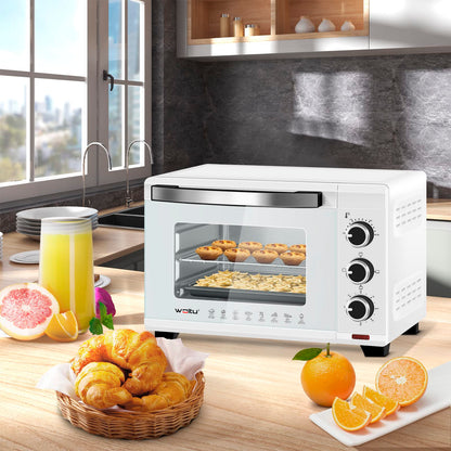 WOLTU Mini oven 21 L, electric mini oven, toaster oven, pizza oven, 1280 W, 100-230 °C, timer 60 min., top/bottom heat, double glazing, white