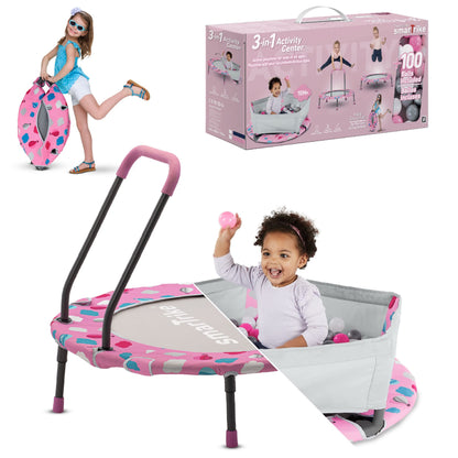 smarTrike indoor toddler trampoline with handlebar, foldable kids trampoline, 1-5 years (ball pit and trampoline, Pink)