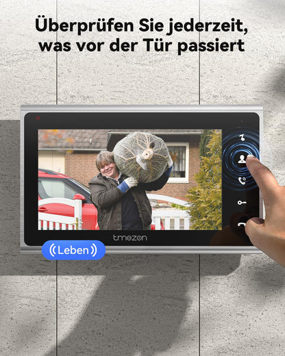 TMEZON Video Door Intercom 2 Wire, Doorbell with Camera and 7'' Monitor, Intercom with Door Opener, Plug & Play, Night Vision, Two-Way Audio, Unlock via Monitor