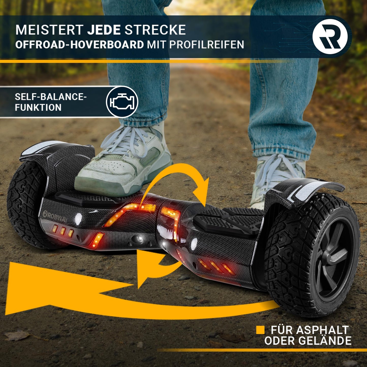 Robway X2 hoverboard | 𝐃𝐀𝐒 𝐎𝐑𝐈𝐆𝐈𝐍𝐀𝐋 ® hoverboards for kids, teens, & adults - APP control - 𝟮 x 𝟯𝟱𝟬 watt motors - self-balance - Bluetooth (X2 black matte, off-road)