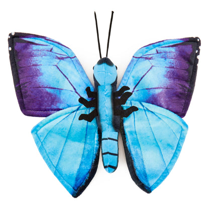 Zappi 100% recycled plush Blue Morpho Butterfly toy (28.5cm width) Stuffed, soft, cuddly, eco-friendly animal collection for newborn baby, first child.