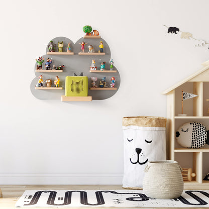NOR28 shelf compatible for up to 33 Toniebox figures - cloud design 40x55x19cm for boys and girls| Kids room, magnetic, easily attachable.
