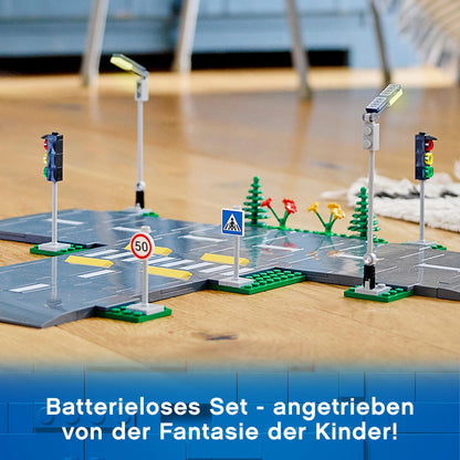 LEGO City Intersection with Traffic Lights, set with glow-in-the-dark bricks 60304 & City Burger Truck, set with toy car for 5-year-old children.