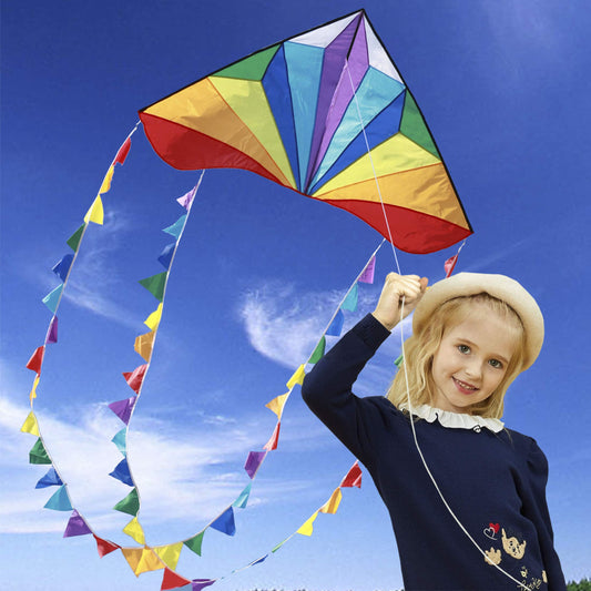 HONBO Kids Kite Large Delta Kites for Children and Adults for Beach Trip Outdoor Games, Perfect for Beginners, String Line Included Toys Easy to Fly Kites with Colored Colors Tail