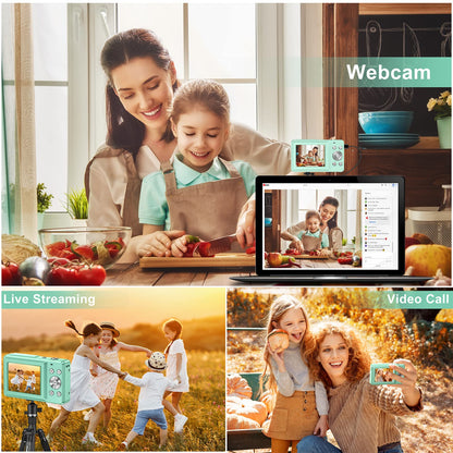 Digital camera 44MP 1080P HD photo camera with 32GB card, compact camera 16X digital zoom with 2 rechargeable batteries, camera for kids, teenagers, beginners, boys, girls (green)