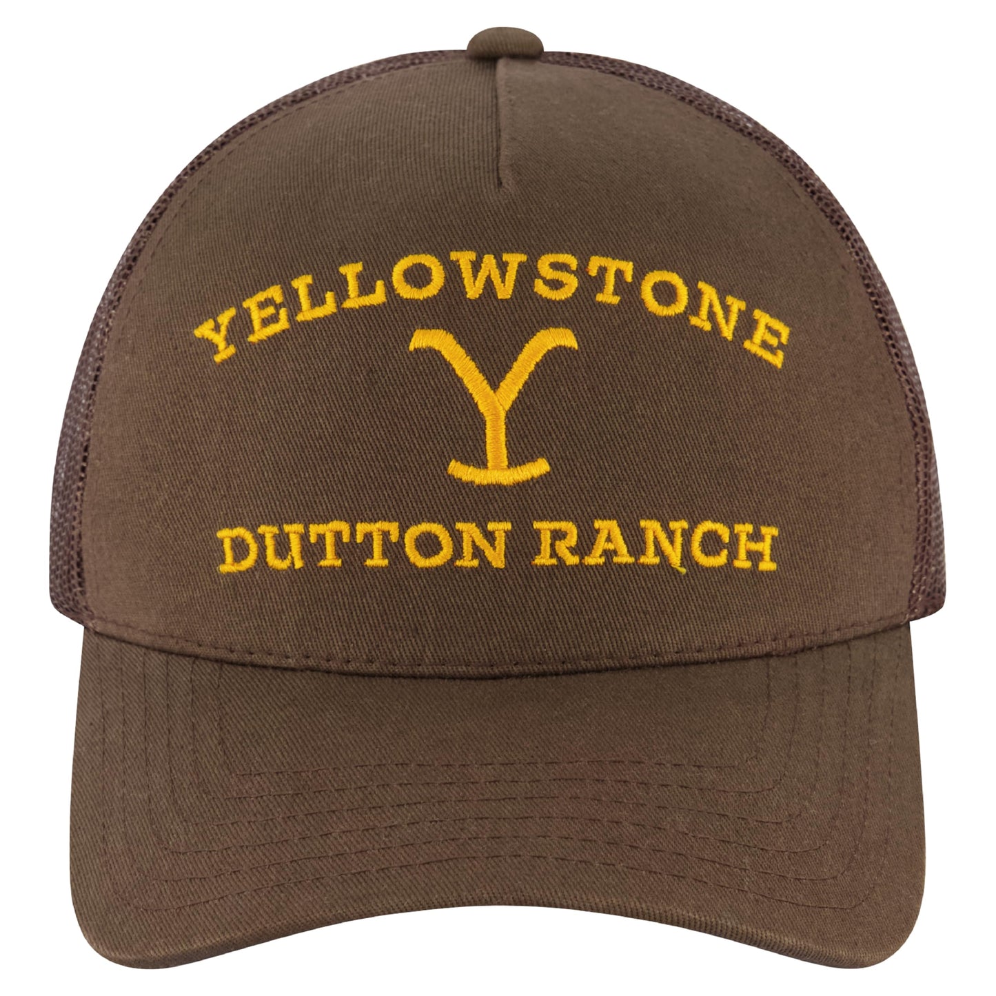 Concept One Adult Unisex Yellowstone Adjustable Mesh Snapback Trucker Hat with Curved Brim Baseball Cap, Brown, One Size.