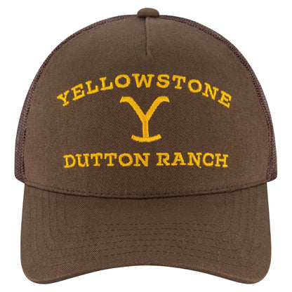 Concept One Adult Unisex Yellowstone Adjustable Mesh Snapback Trucker Hat with Curved Brim Baseball Cap, Brown, One Size.