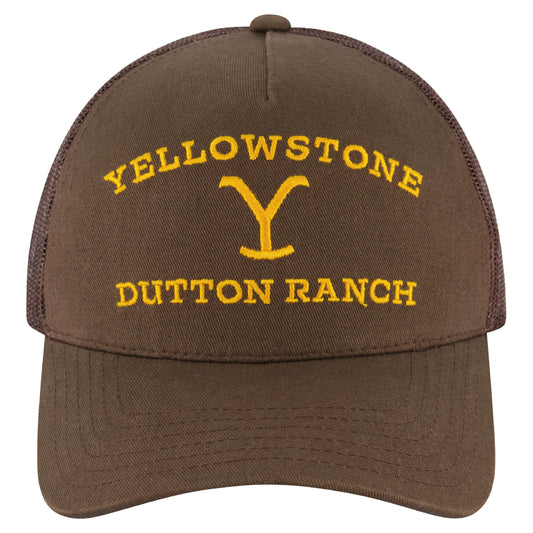 Concept One Adult Unisex Yellowstone Adjustable Mesh Snapback Trucker Hat with Curved Brim Baseball Cap, Brown, One Size.