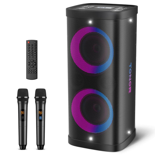 Karaoke machine with 2 wireless microphones for adults and kids, TONOR Bluetooth PA speaker system with LED lights, rechargeable battery, great for home and outdoor karaoke parties K61