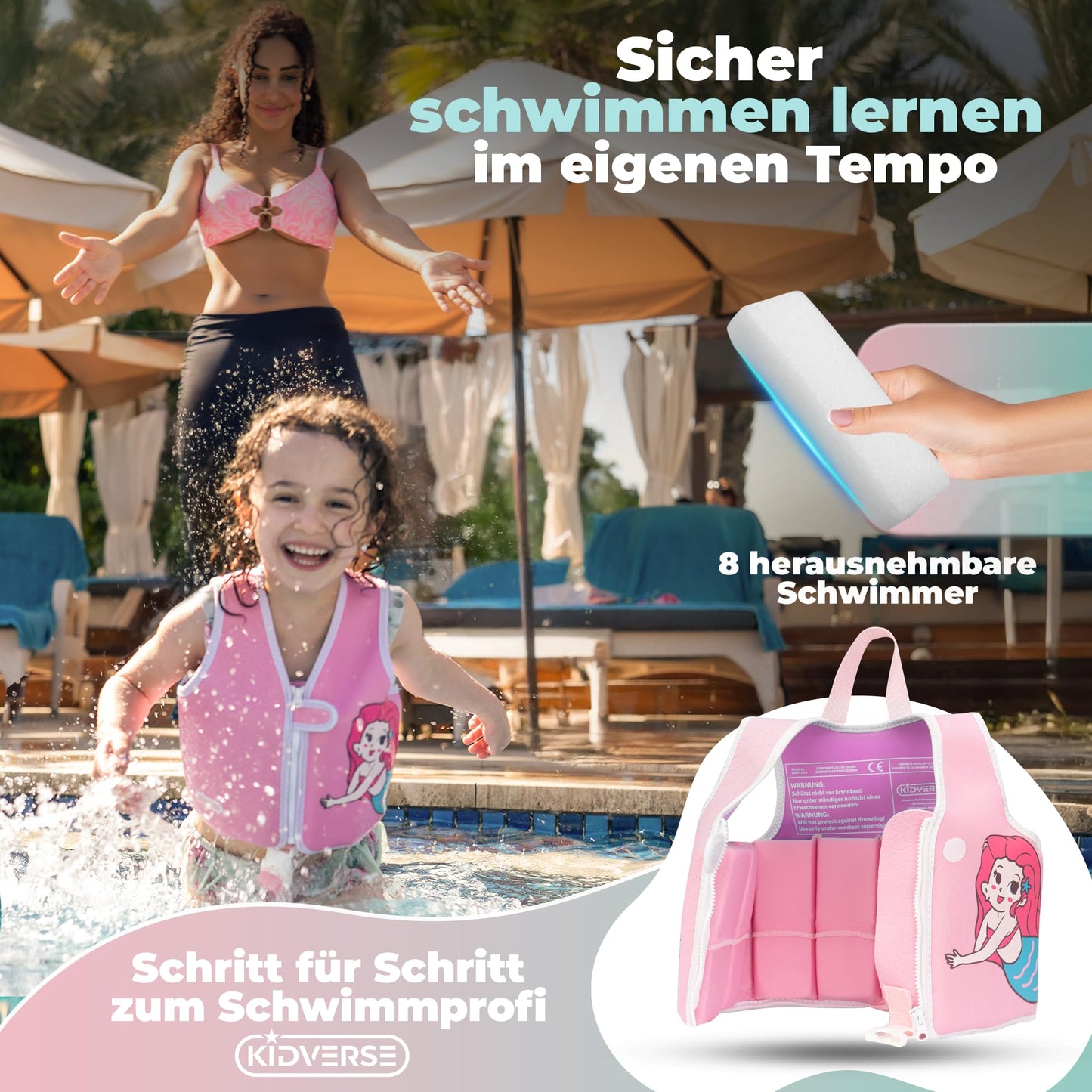 KIDVERSE  Swim Vest for Children 1-2 Years - Comfortable Swim Aid with 52cm Waist - Swim Aid for Children 1-2 Years - Kids Swim Vest for Learning to Swim - Children's Swim Vest