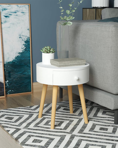 WOLTU bedside table set of 2 nightstands with drawer, legs, made of wood, MDF, white, 38x38x48cm (WxDxH), TS51ws-2