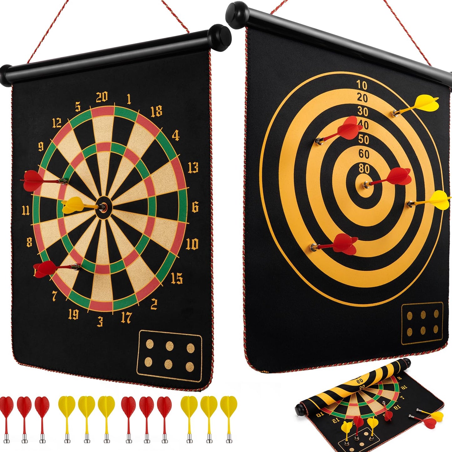 BATURU Magnetic Dart Board for Kids aged 4 and up, double-sided magnetic dartboard with 12 safe darts, gift for boys for birthday and Christmas, indoor and outdoor games.