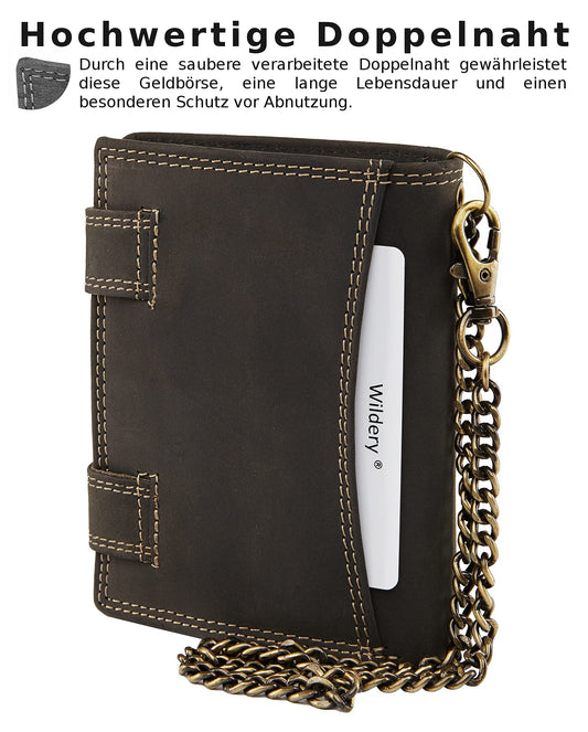 Wildery® RFID biker wallet with chain I wallet with chain men I wallet with security chain I biker combo wallet vertical format I men's gifts / #Vintage Chain WI110 (Black)