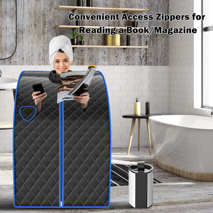 COSTWAY 3L Mini Steam Sauna with Spray Function, Home Sauna with Remote Control, Heat Cabin with Adjustable Timer & Temperature, Seat Sauna including Accessories, Sauna Cabin 78 x 87 x 101 cm (Black)