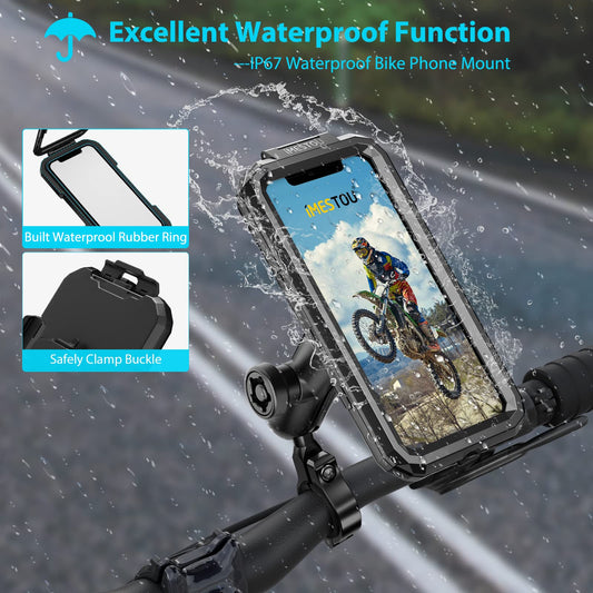 iMESTOU waterproof motorcycle phone mount bike phone holder 1" ball handlebar stem mobile holder anti-theft 720° rotation aluminum base for 5.5"-6.8" cellphones (L)