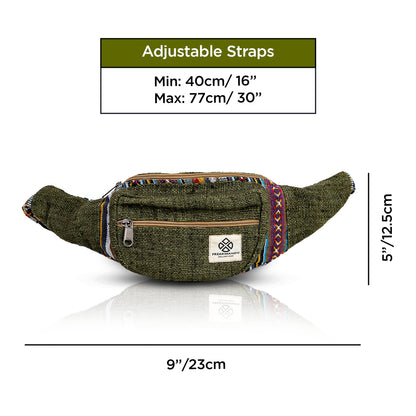 Freakmandu Unisex Hemp Fanny Pack - Boho Hippie Style, Handmade Hip Bag for Hiking, Running, Jogging, Men and Women, Safari.
