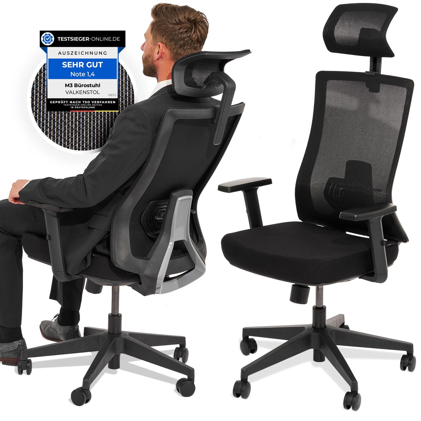 VALKENSTOL M3 Classic Office Chair Ergonomically designed with adjustable armrests | Desk chair with lumbar support for back protection | PC chair with headrest | Computer chair for Home Office.