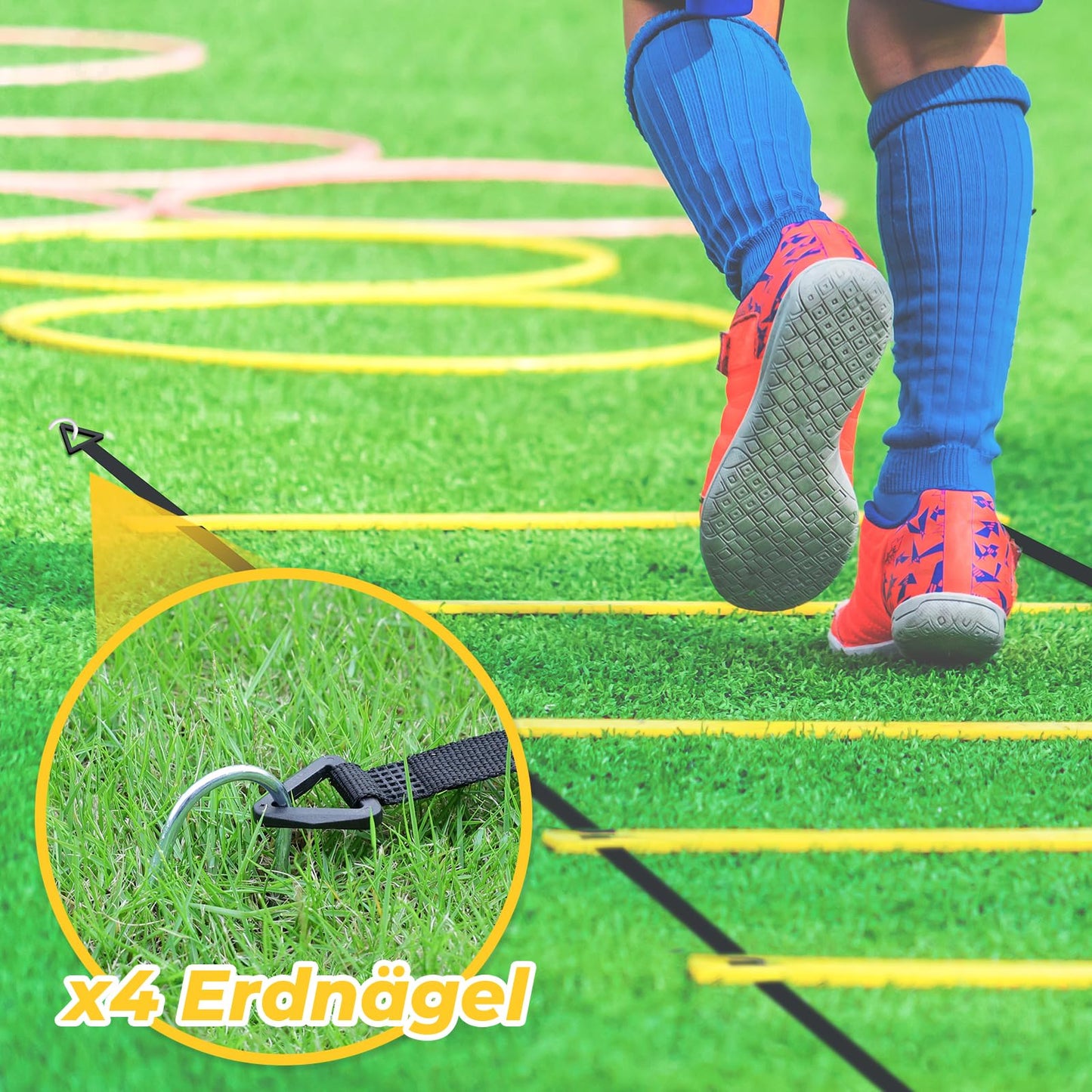 Yissvic Soccer Training Gear Coordination ladder Soccer Gifts Boys with Kick Trainer 6m Training Set 10 Cones Soccer 4 Ground Stakes Yellow