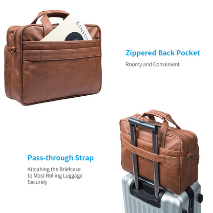 seyfocnia leather laptop bag for men, 15.6 inch / 17.3 inch messenger, briefcase, business bag, computer handbag, shoulder bag, fits laptop