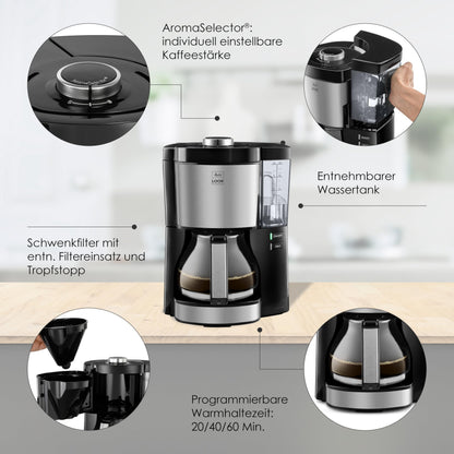 Melitta Look Perfection - Coffeemaker with removable water tank, glass carafe and drip stop, for up to 10 cups of coffee, black.