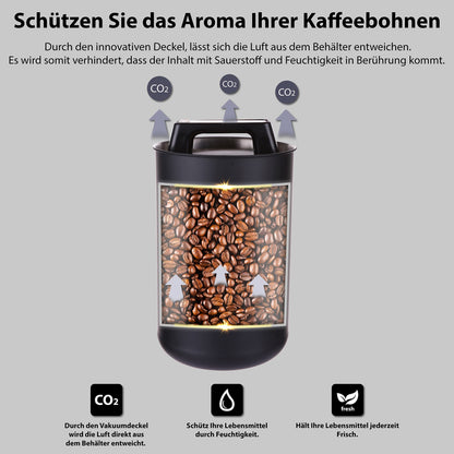 KC Kitchen & Co. Coffee canister airtight for 1 kg coffee beans - Stainless steel storage container with vacuum lid & aroma seal - Storage canister for coffee, tea, sugar, muesli - Gray (2800 ml)
