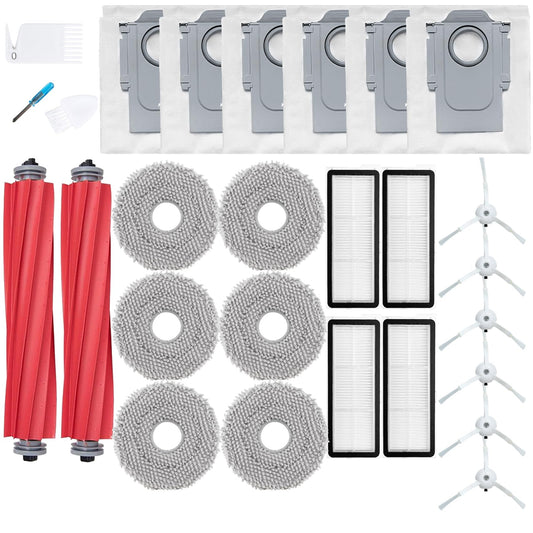 27 pieces accessories for Roborock Qrevo Pro/Qrevo S/Qrevo MaxV/Qrevo Plus vacuum, 2 main brushes 6 dust bags 4 HEPA filters 6 mopping cloths 6 side brushes 2 cleaning brushes replacement parts (White)