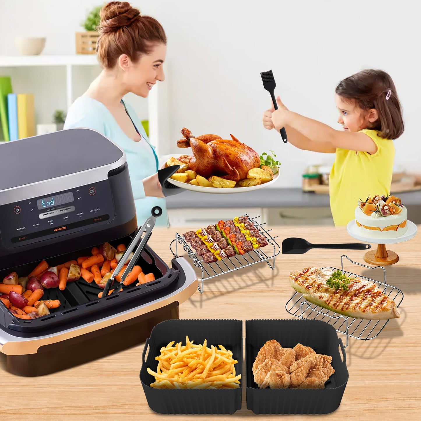 Airfryer accessories for Ninja Foodi Flexdrawer AF500EU 10.4 L, 1×10.4L and 2×5.2L silicone mold for Ninja air fryer af500de accessories, Additional accessories included in the package