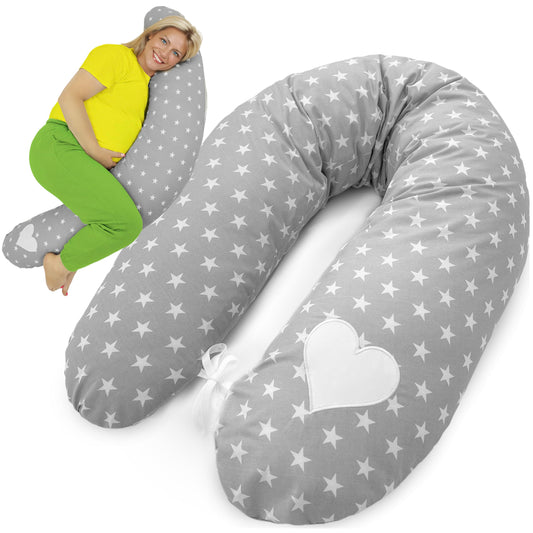 Amilian Nursing Pillow XXL - Pregnancy Pillow & Side Sleeper Pillow Baby - Pregnancy Pillow and Body Pillow - Grey with Stars - Pregnancy Pillow