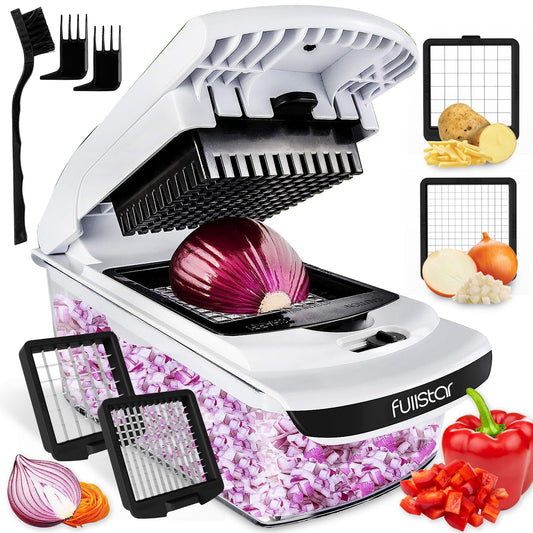 Vegetable spiralizer, slicer, and chopper - Veggie cutter onion dicer potato slicer fruit cutter - (2-in-1 - White)
