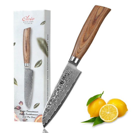 Wakoli EDIB Pro Damascus Santoku Knife | 11 cm blade made of 67 layers of Damascus steel with VG10 core | Pakkawood handle | Santoku knife for vegetables, fruits & meats | Kitchen knife in gift box