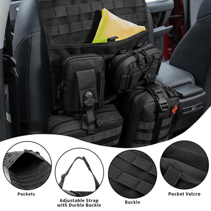 ZACITLEI Universal Tactical Car Seat Back Organizer, Front Seat Back Storage Bag Backseat Protector with 5 Removable Molle Pouch for Most Vehicles
