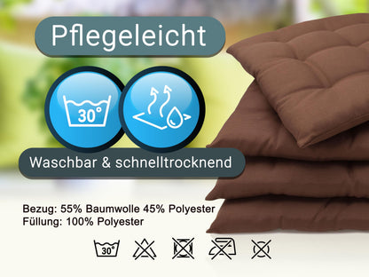 ZOLLNER 8-piece set seat cushions in 40x40cm - comfortable chair cushions with tie straps - washable up to 30°C - in brown - Oeko Tex® certified