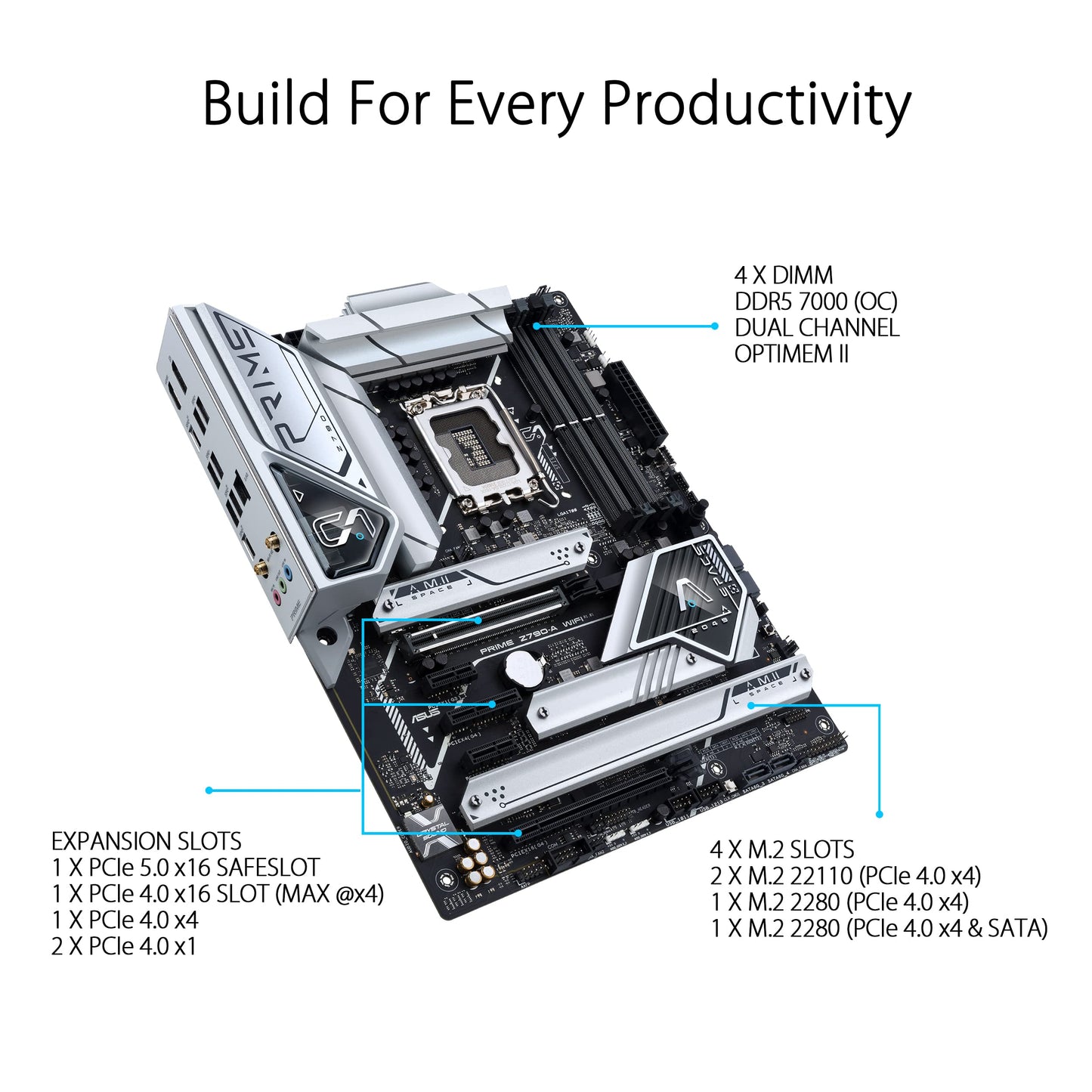 ASUS Prime Z790-A WIFI Gaming Motherboard Socket Intel LGA1700 (ATX, PCIe 5.0, DDR5 Memory, 4x M.2, WiFi 6E, HDMI, DisplayPort)