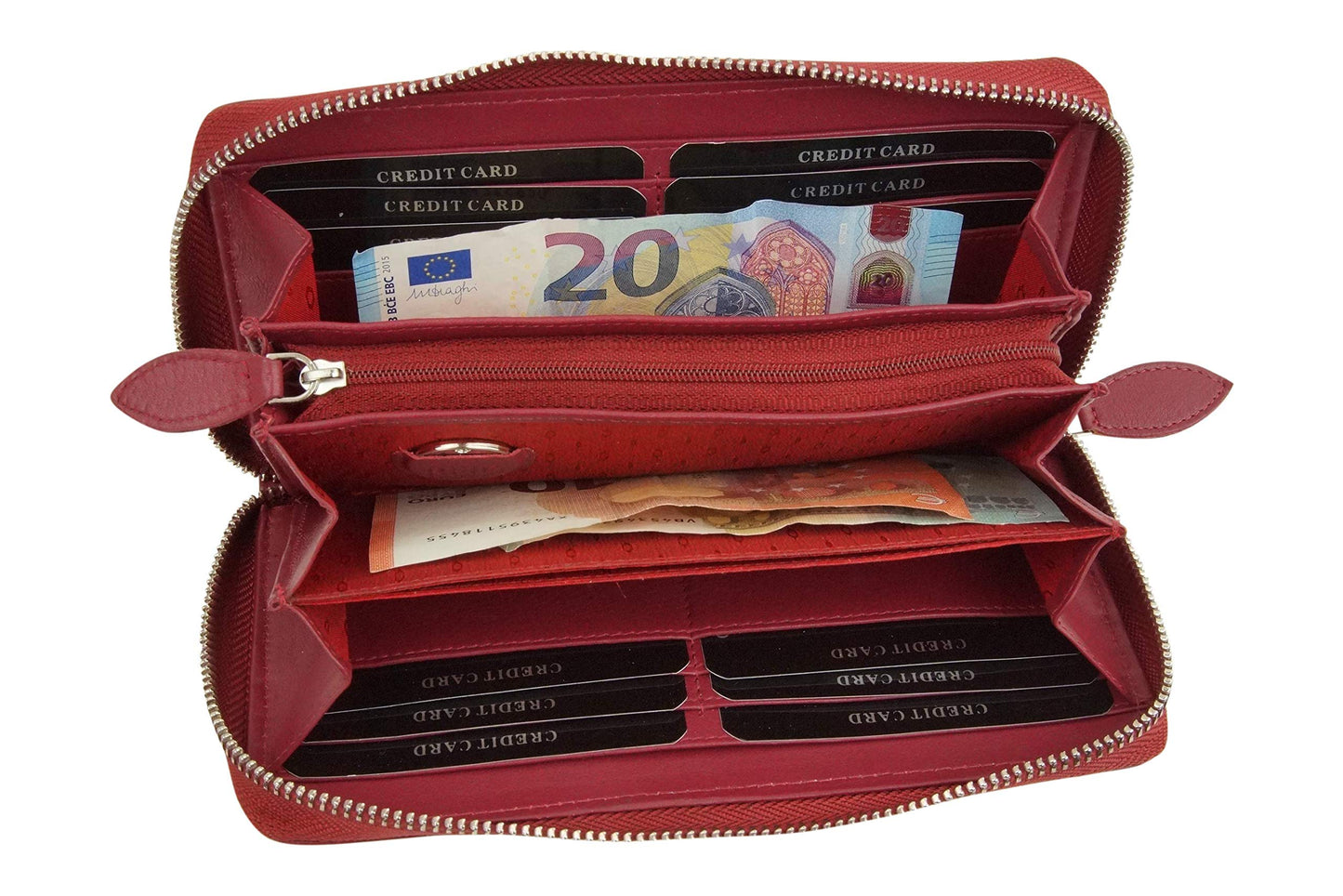 Large full leather women's wallet with RFID protection, zip all around, women's long wallet, purse wallet in genuine leather by LEAS, red 19.5x9.5x2cm (WxHxD)