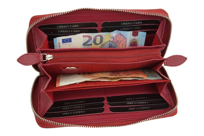 Large full leather women's wallet with RFID protection, zip all around, women's long wallet, purse wallet in genuine leather by LEAS, red 19.5x9.5x2cm (WxHxD)