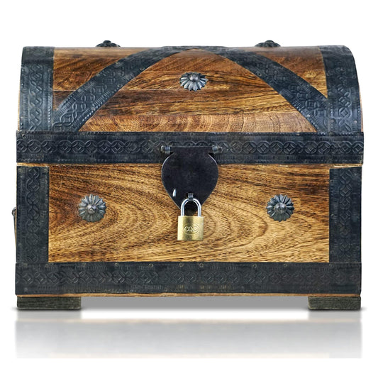 Brynnberg Pirate Treasure Chest - Brown Wooden Trunk - Handcrafted Vintage with Lock 28x20x20cm - the perfect gift (large with lock) - Wooden treasure chests