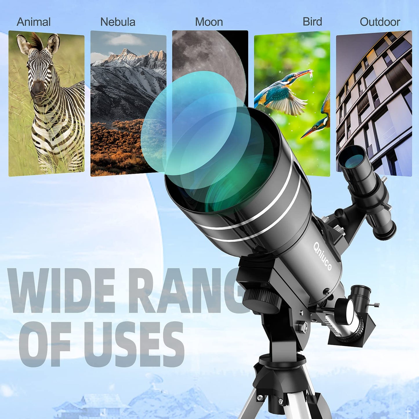 Telescope for children, astronomy telescopes, 70mm aperture, 300mm AZ mount, telescopes for adults, telescope for kids beginners with tripod, backpack