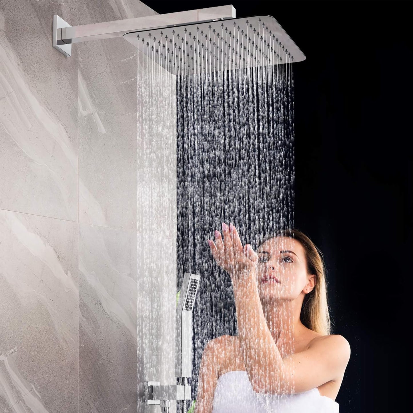 Rainsworth shower system for wall mounting, concealed shower mixer set with rain shower 30x30cm, concealed fittings made of high-quality stainless steel and brass, chrome shower set