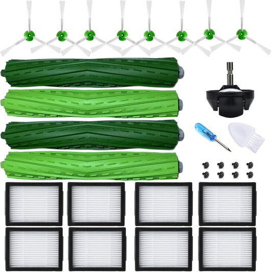 JoyBros replacement accessories compatible with iRobot Roomba i7 E5 E6 Combo i5 J5+ i7+ i6 i8 i1 + i3 Evo i4 Plus E & I Series 8 side brushes 8 filters 4 main brushes extractor rubber brushes 1 front wheel