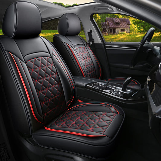 JDWBT Luxury Car Seat Covers Faux Leather Universal, Car Seat Covers Compatible Airbag, Car Seat Covers For Most Sedans, SUVs (Black Red, Full Set)