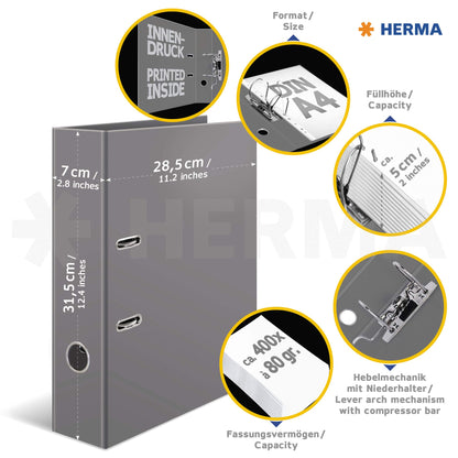 HERMA A4 Kids Birthday Set, 10 pieces, 7 cm wide, ring binder with kindergarten theme, colorful file folder with inner print for boys, girls, and kids.